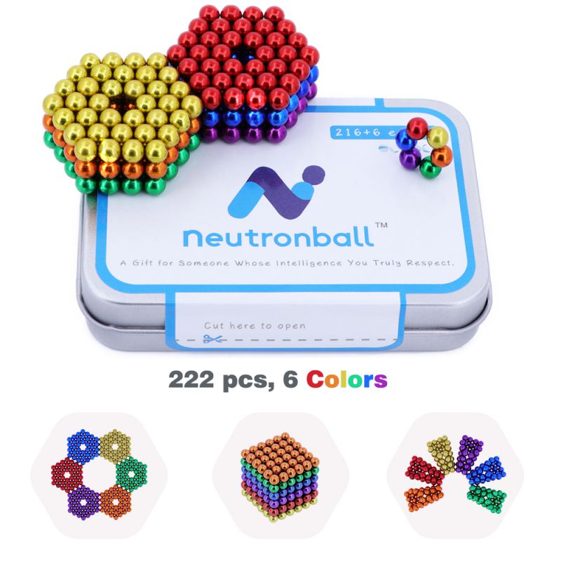 Neutronball® Magnetic Balls 5mm 216 Pieces + 6 Spare (6 Rainbow